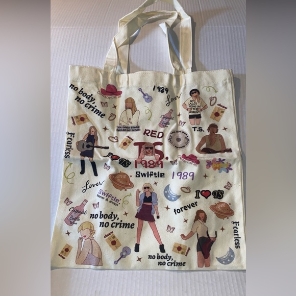 Taylor Swift Handbags - Trendy Graphic Cream Tote Bag